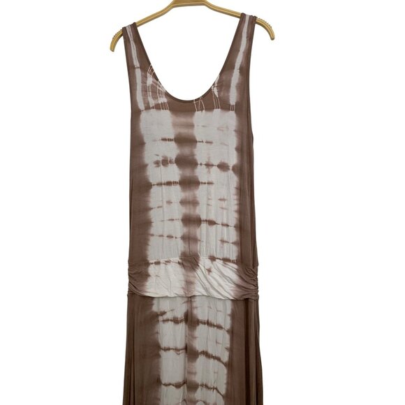 Venus Tie-Dye Maxi Dress Scoop Tank Slit Ruched Belt Cut Out Taupe M RDD10480 - Picture 4 of 9